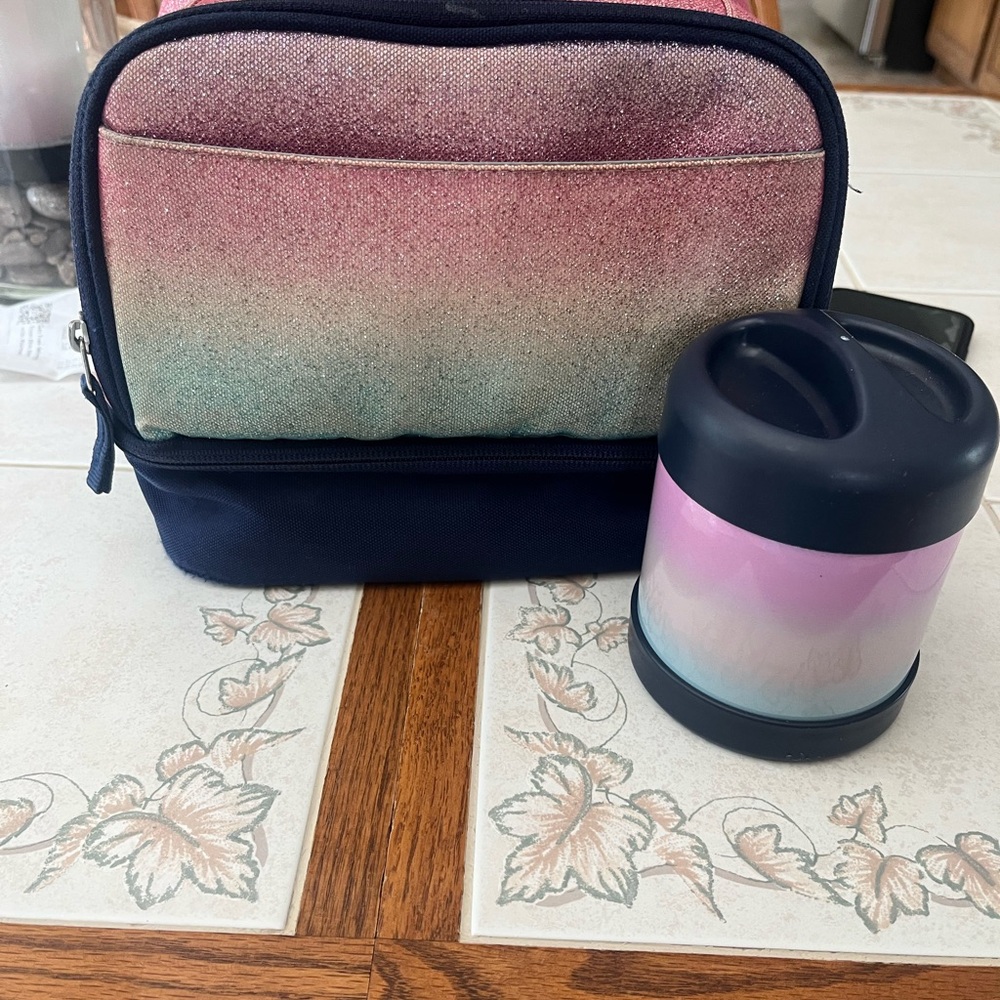 Pottery Barn Kids Navy and Pink Lunch Set